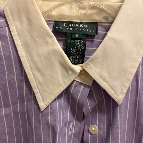Ralph Lauren Lauren Purple & White L/S Striped Cuffed Shirt Size 8 - Picture 7 of 7